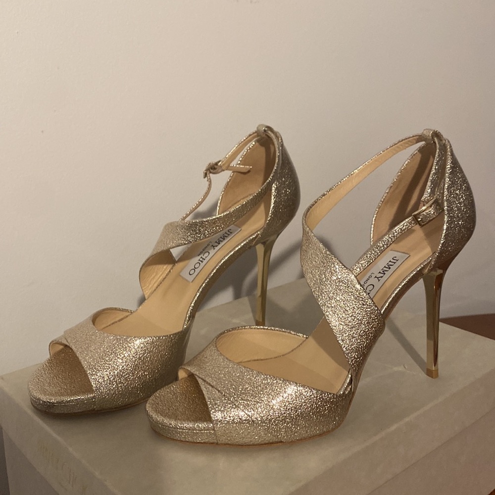 COPY - Jimmy Choo Tyne 100 - Textured Metallic Patent (Gold) Size 38 (7.5)